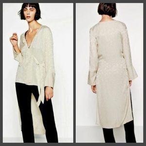 NWT Zara Jacquard Kimono Tunic Top in Champagne  